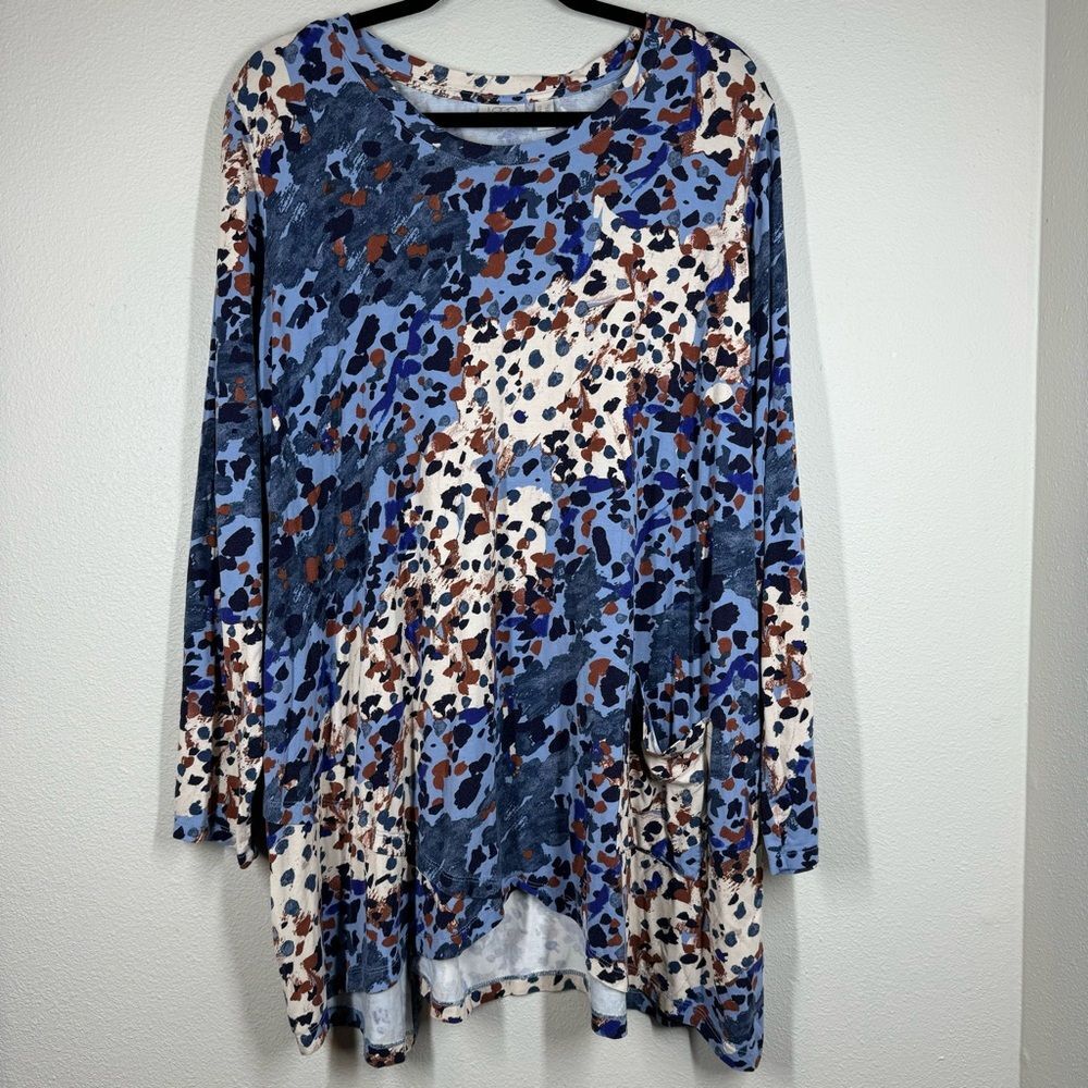 LOGO by Lori Goldstein Tunic Top Shavonne Rayon Printed Knit Asymmetric Size 2X
